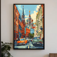 Moscow Retro Street Scene with St. Basil's Cathedral