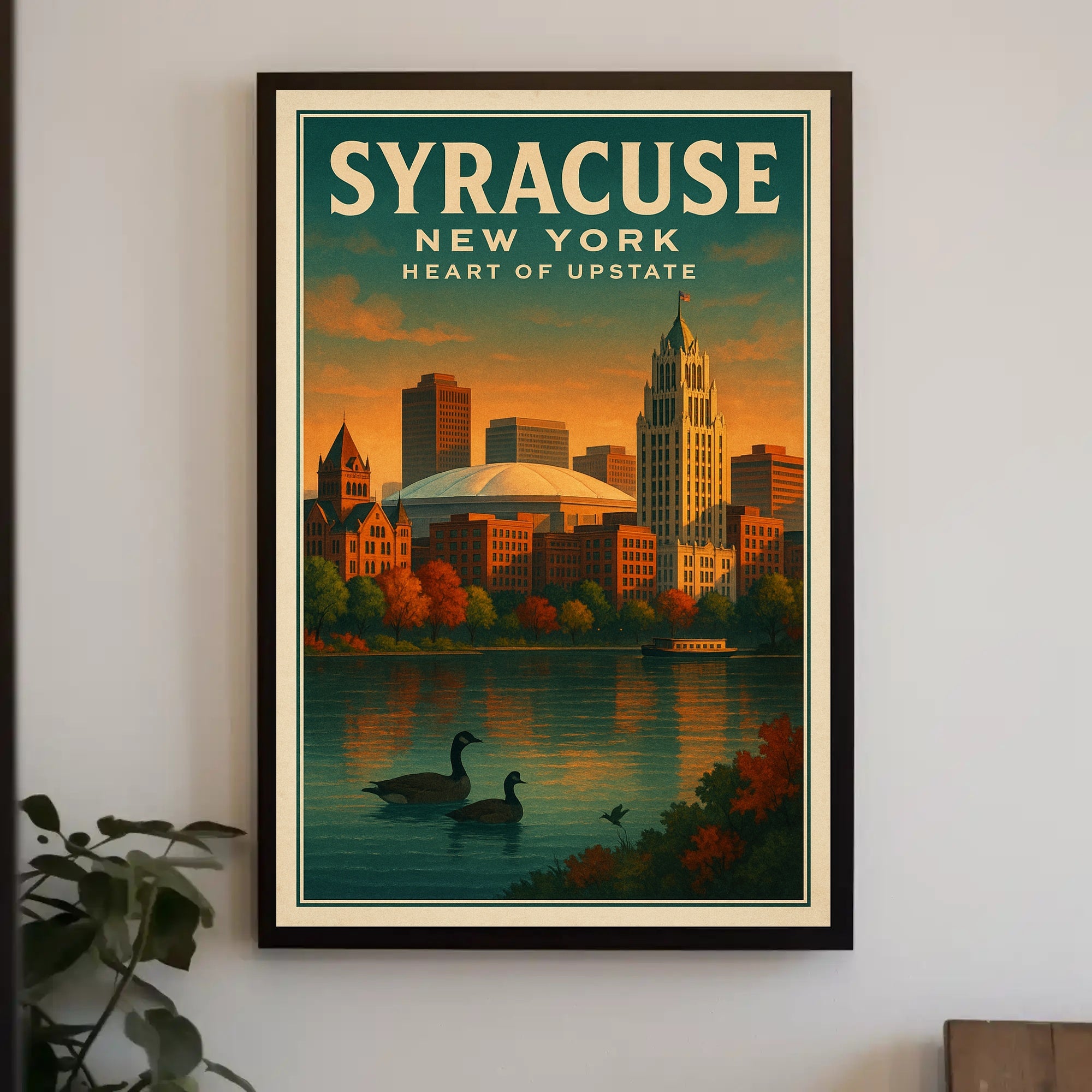 Scenic Syracuse Cityscape Poster Abstract Wall Art