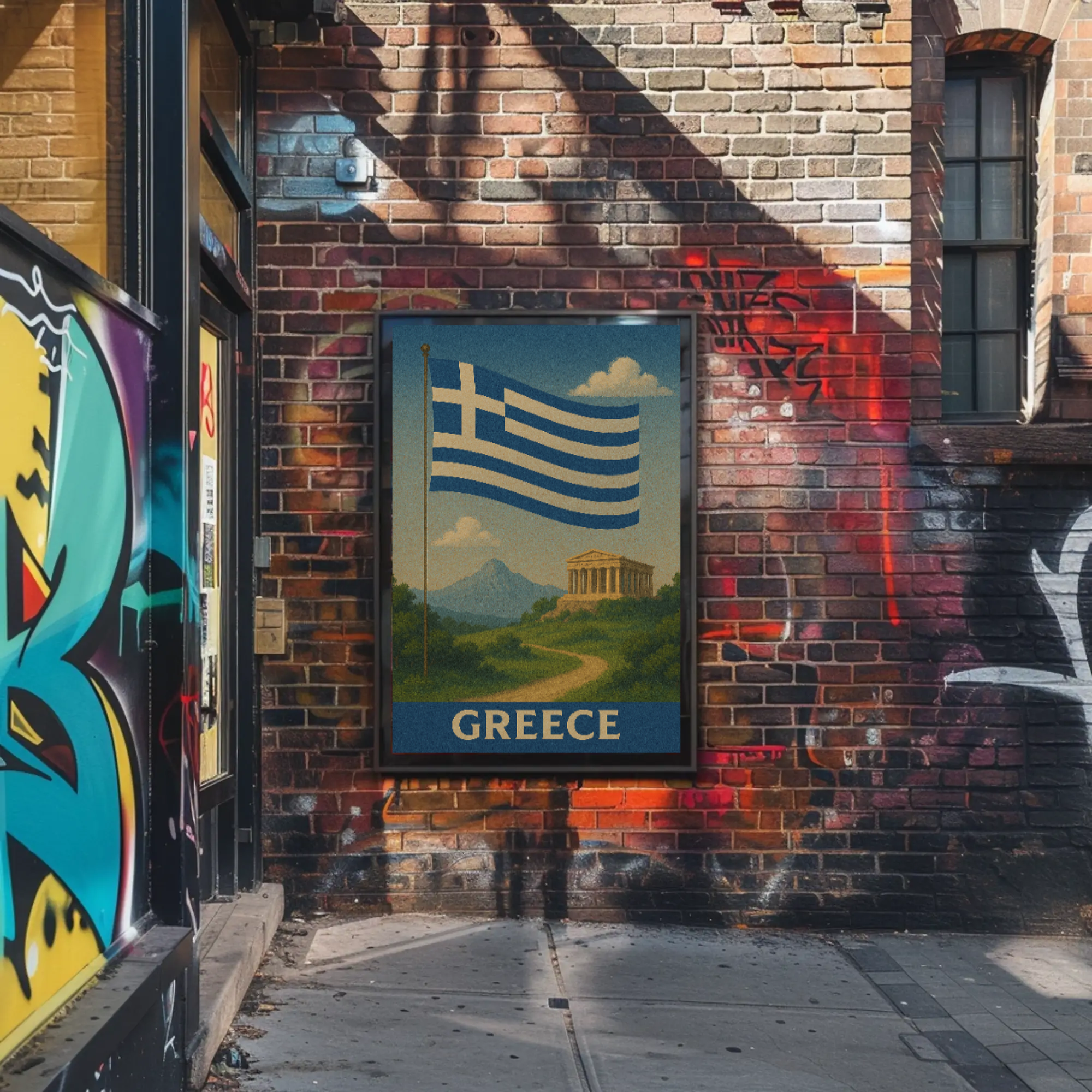 Greece Vintage Travel Art, Mid-Century Style Travel Poster