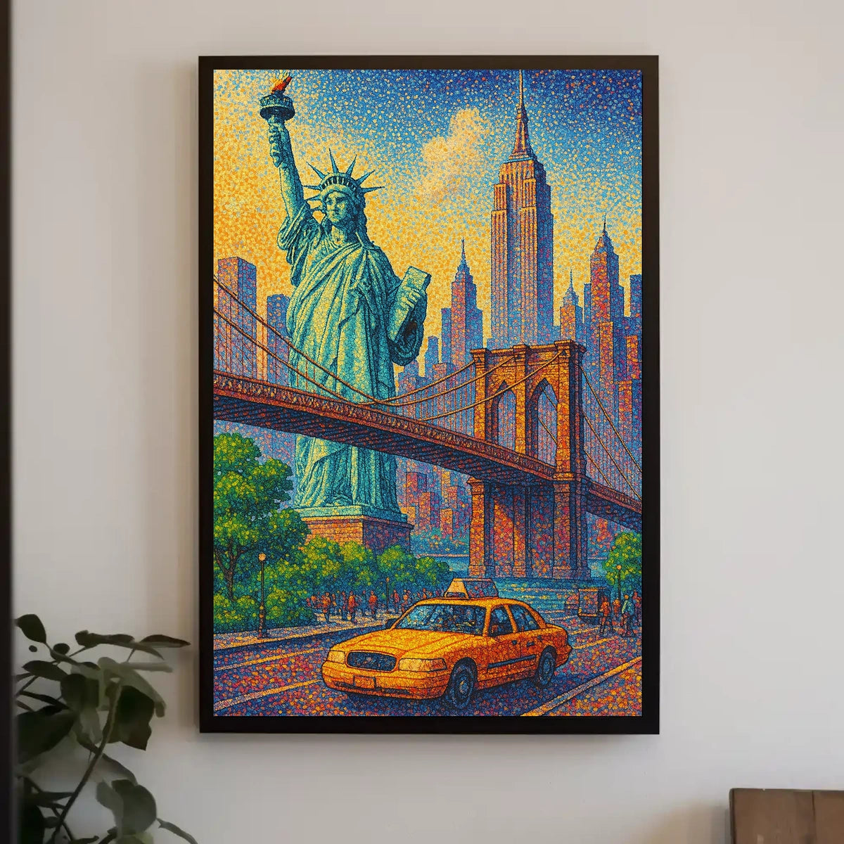 New York City Pointillist Landmarks Poster Modern Wall Art