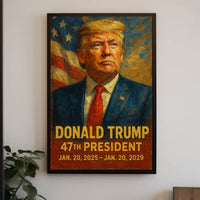 Donald Trump Leadership Portrait Expressionism Digital Painting American Flag Backdrop Poster