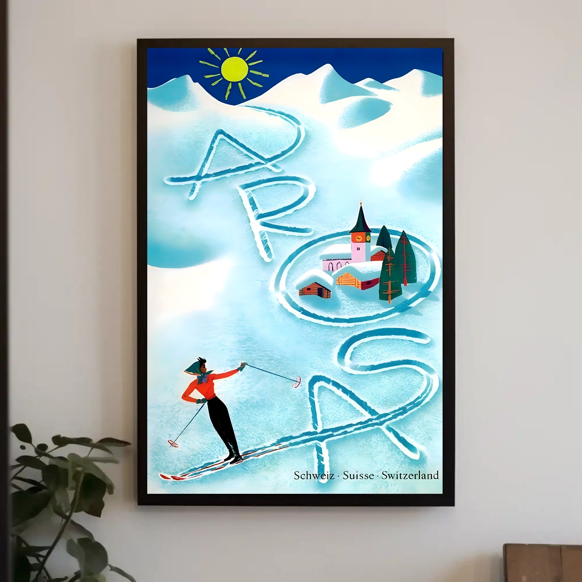 Skiing in Arosa Swiss Alps Travel Poster PosterGoat