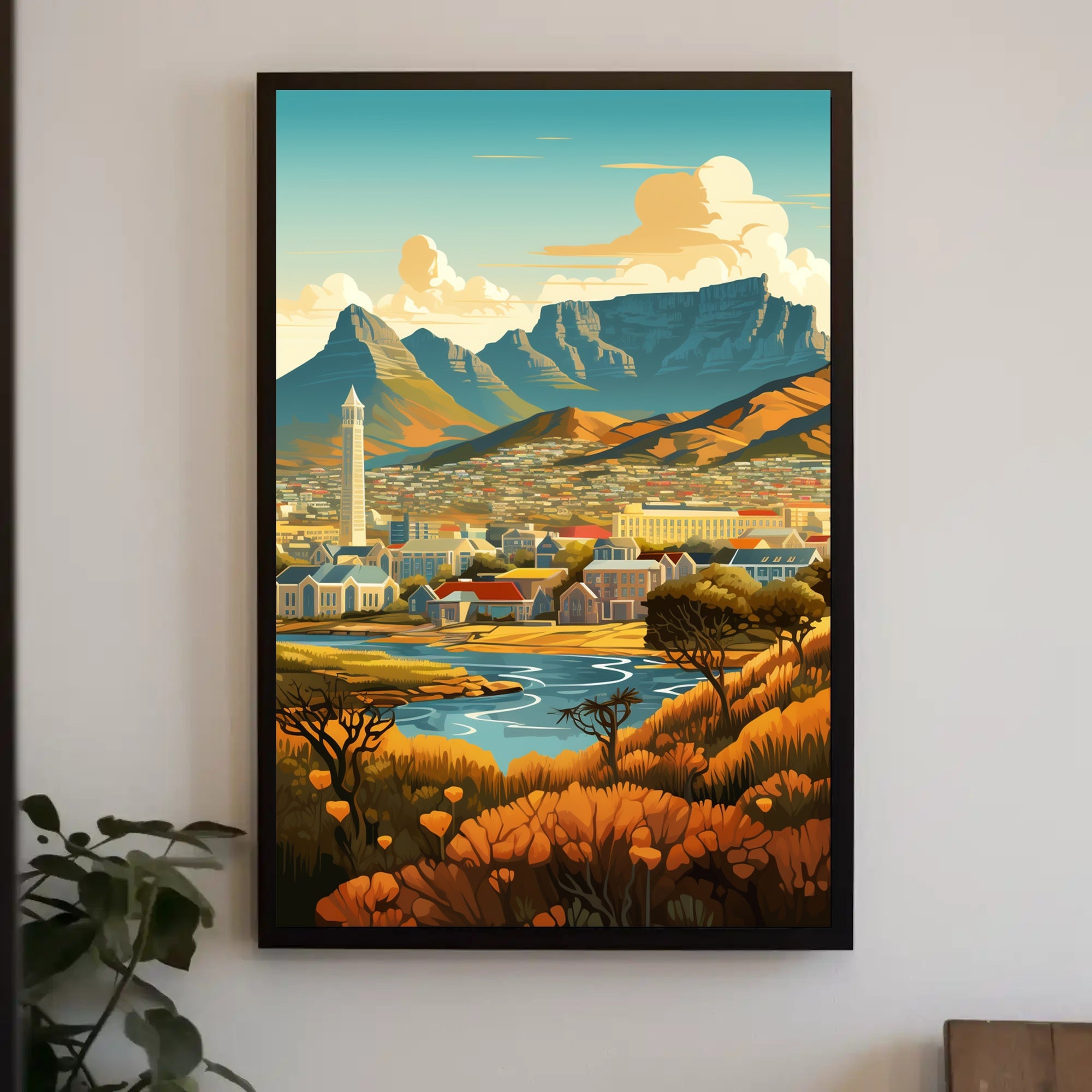 Table Mountain South Africa Cityscape Travel Poster
