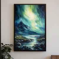 Northern Lights Over Majestic Mountains Poster