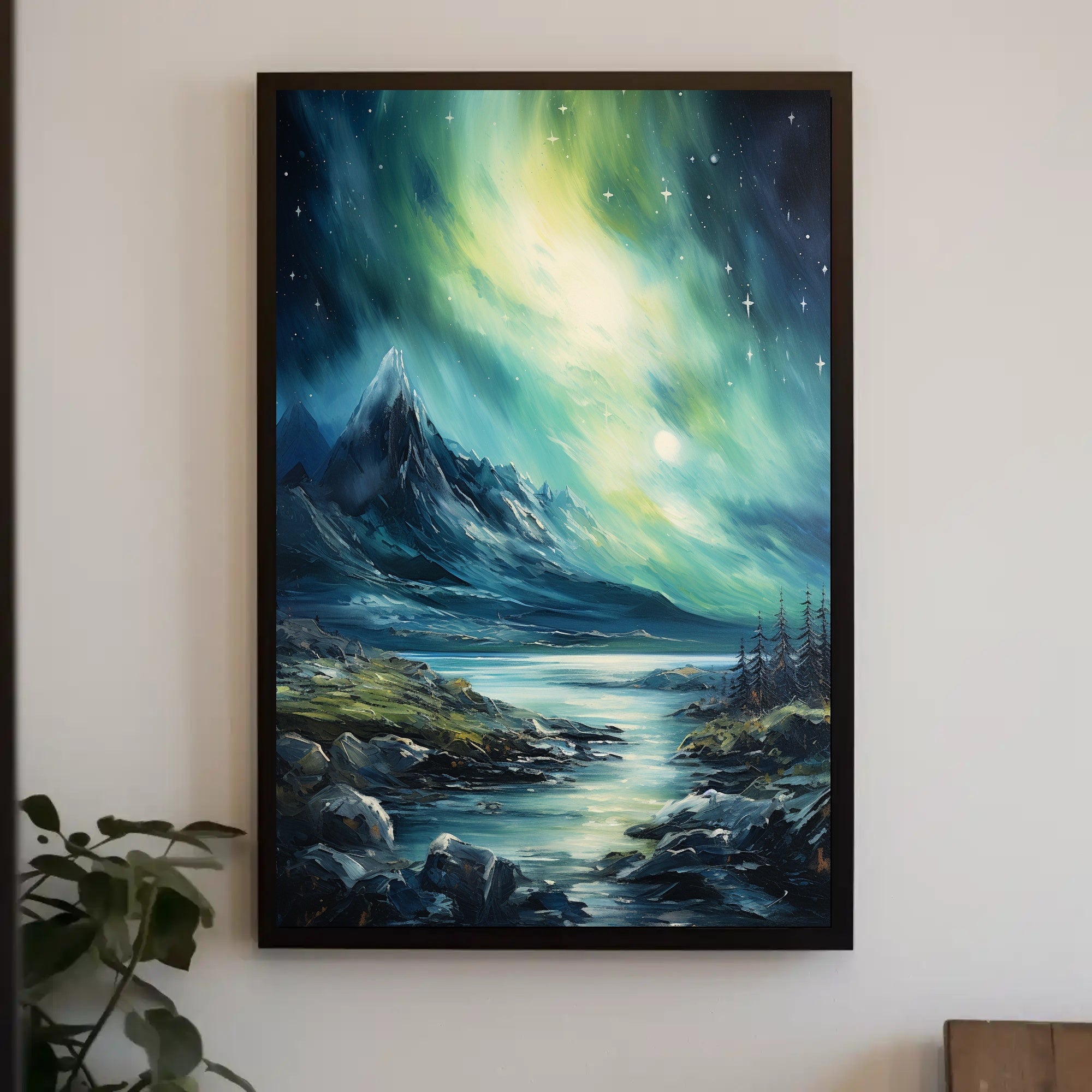 Northern Lights Over Majestic Mountains Poster
