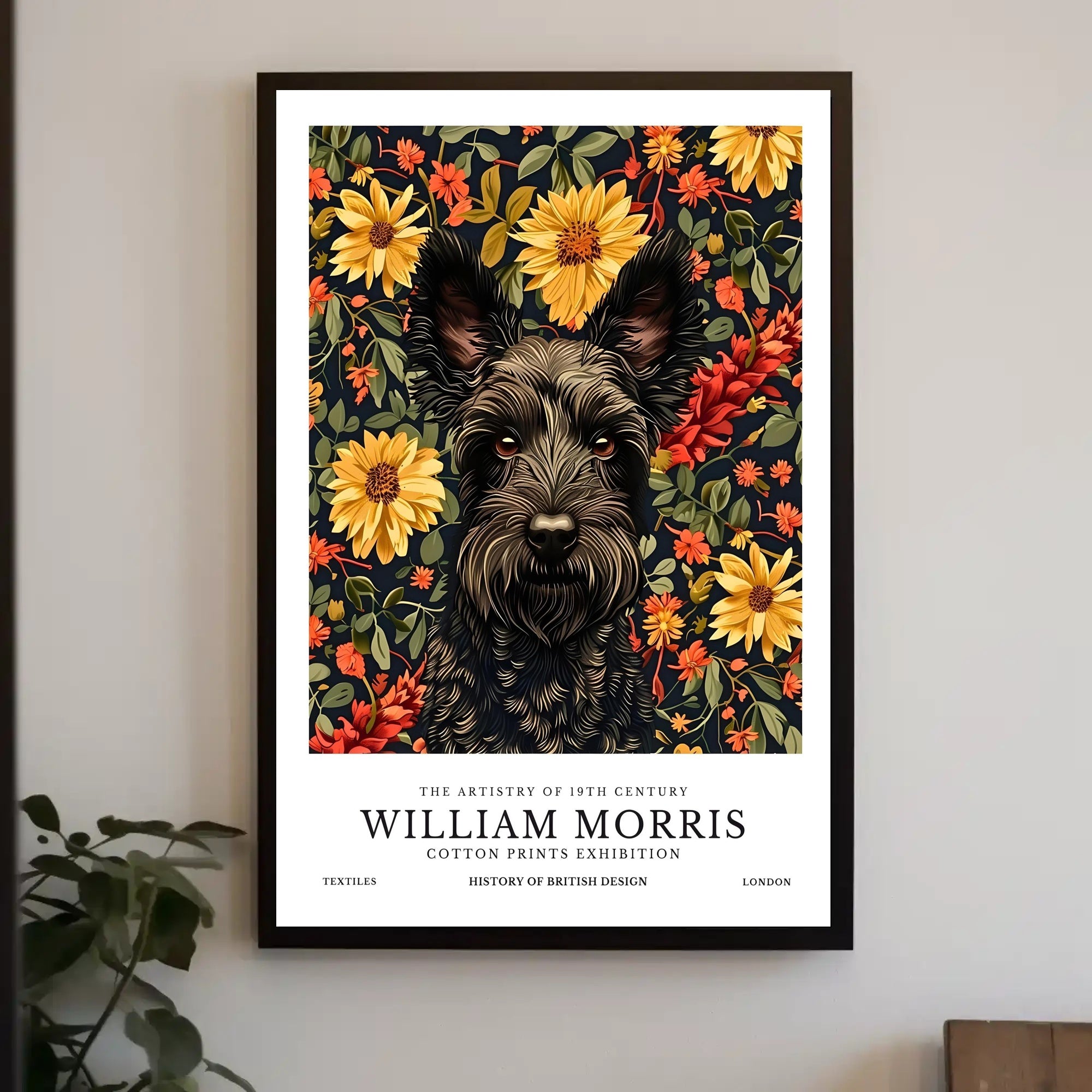 The Artistry of 19th Century with Floral Dog Artistic Poster
