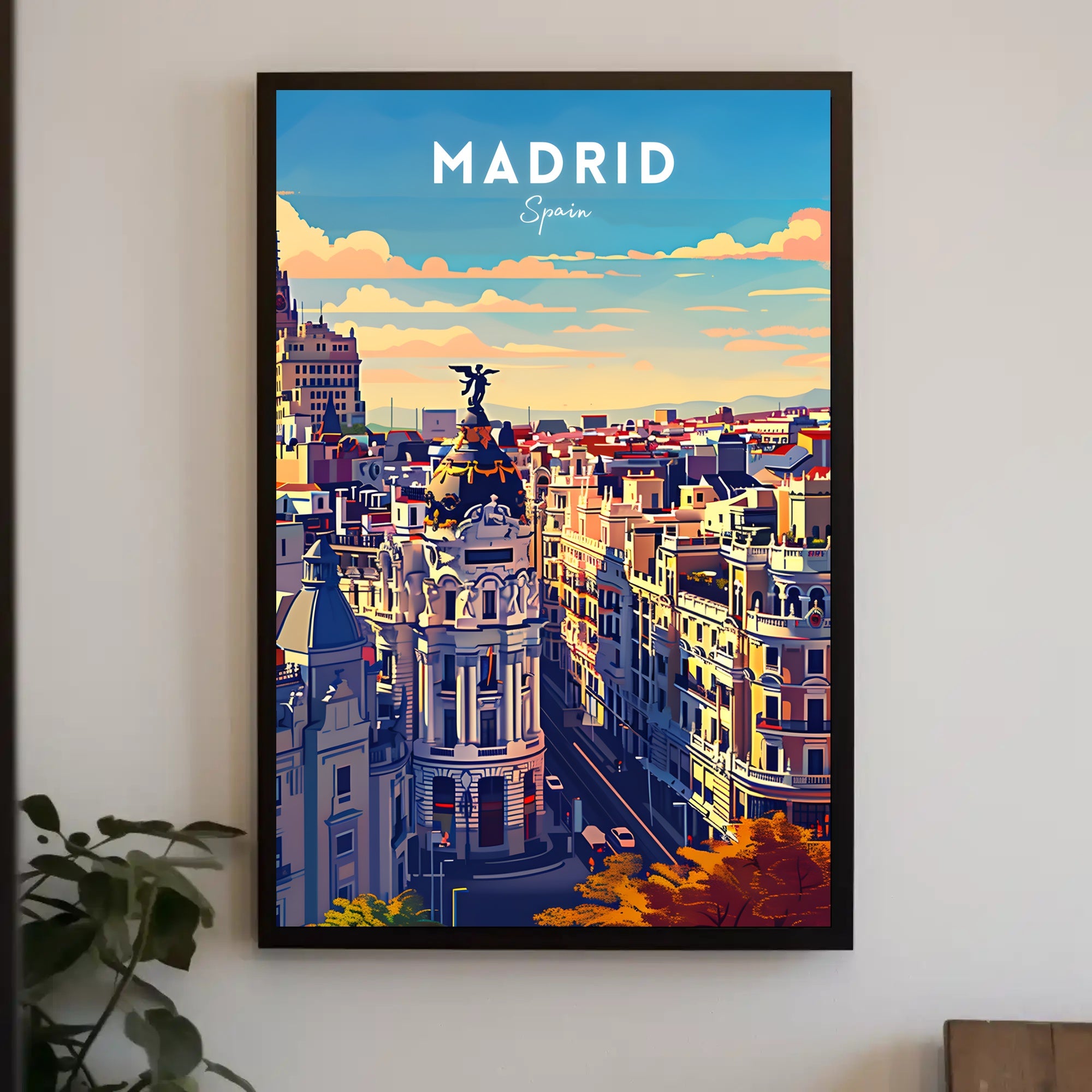 Madrid Skyline at Sunset Modern Travel Poster