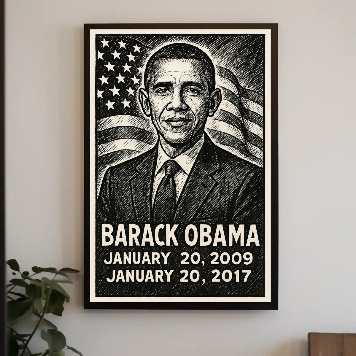Barack Obama 44th President of the United States B & W Comic Sketch Poster