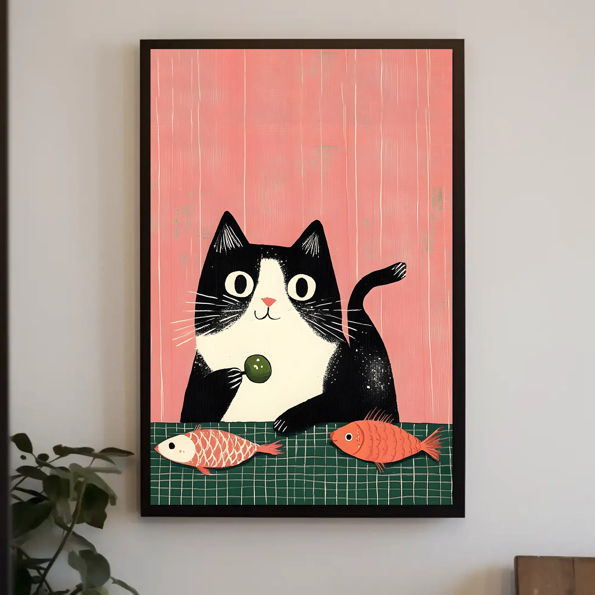 Cat Poster Whimsical Cat And Fish Wall Art Print
