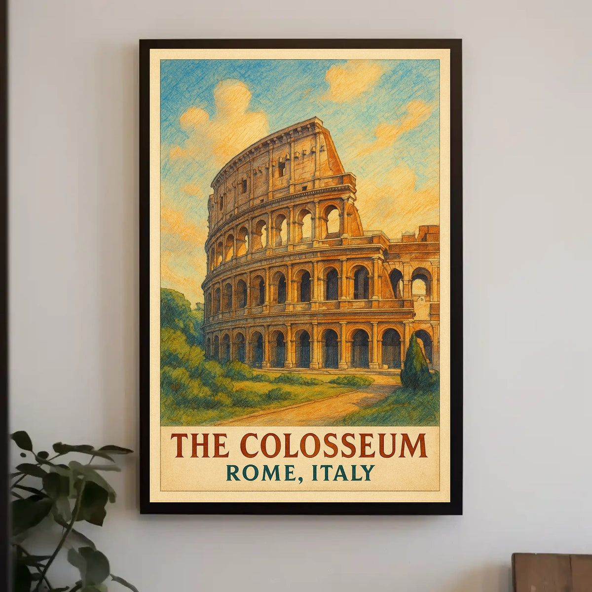 Colosseum in Rome Vintage Travel Poster