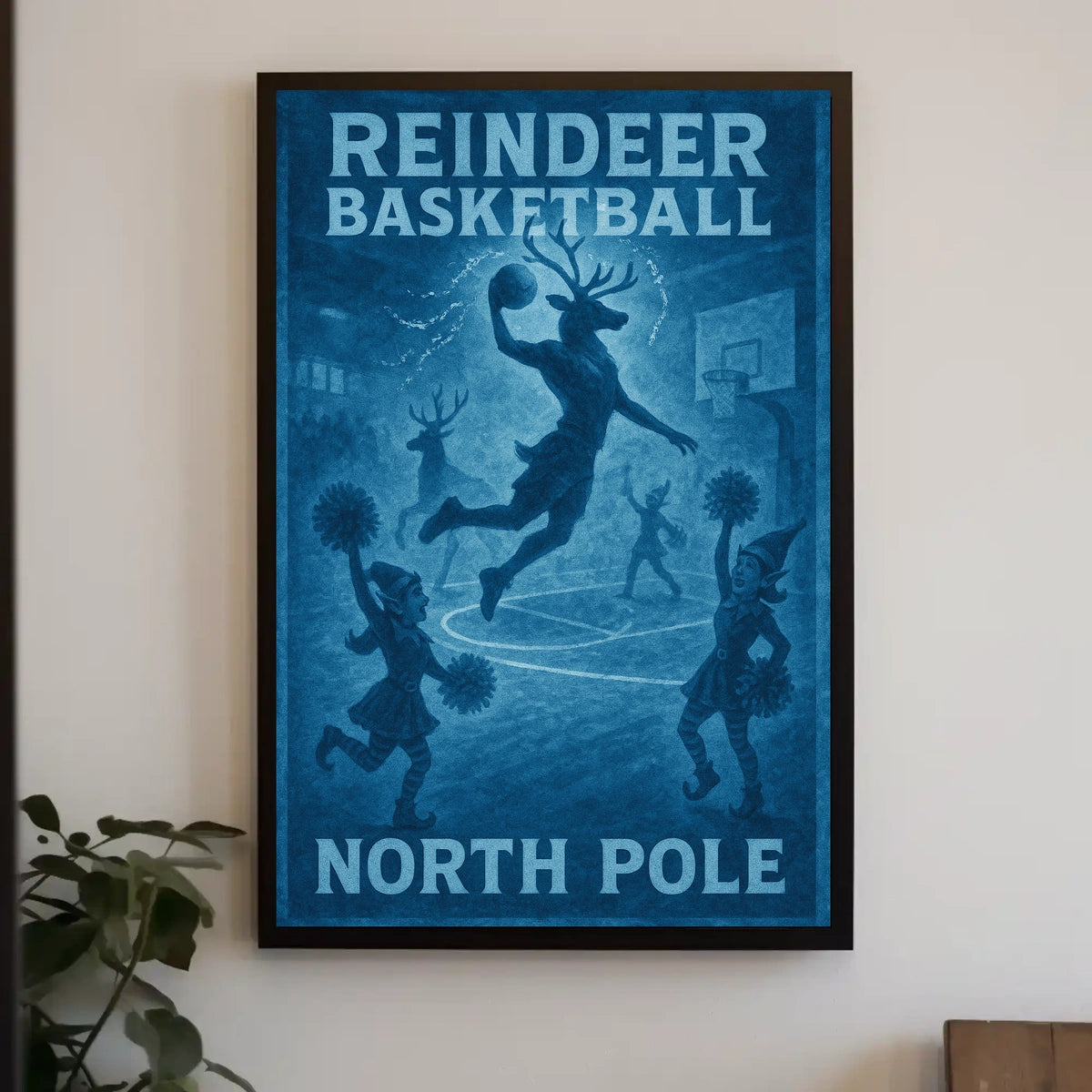 Reindeer Basketball At The North Pole Poster