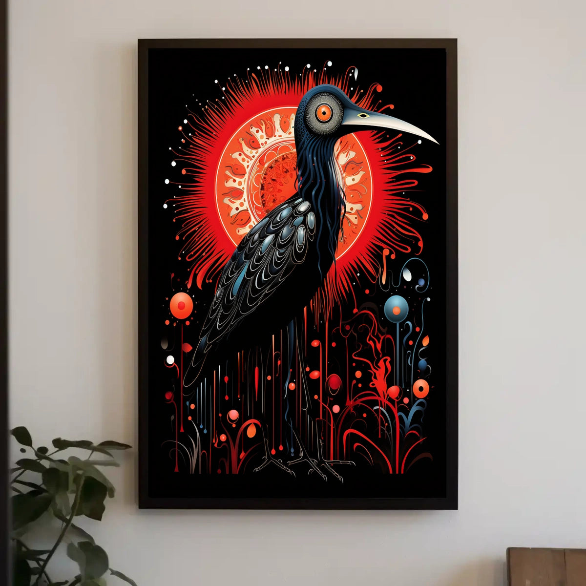 Stylized Heron in Abstract Modern Artwork Poster