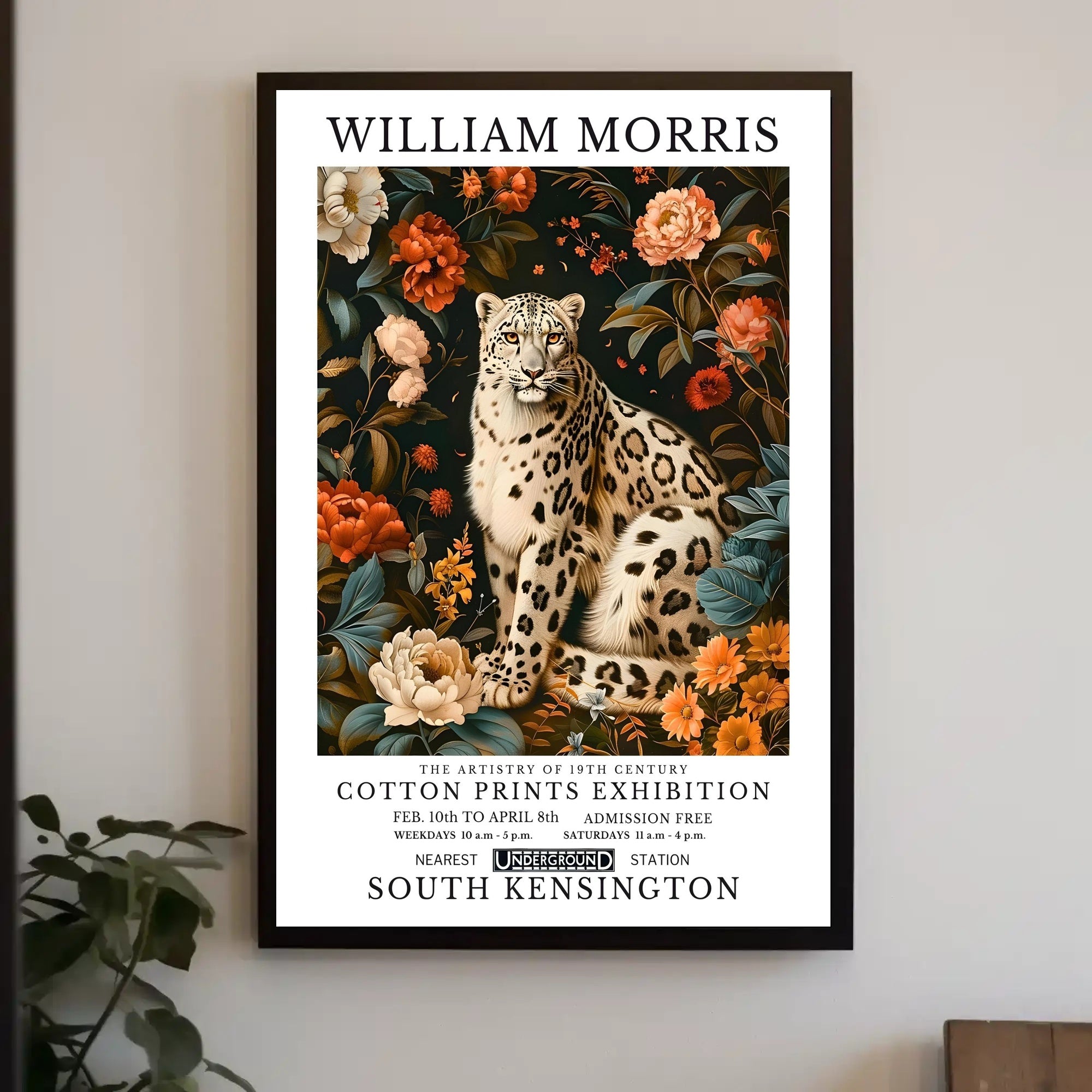 Majestic Leopard Floral William Morris Artistic Poster