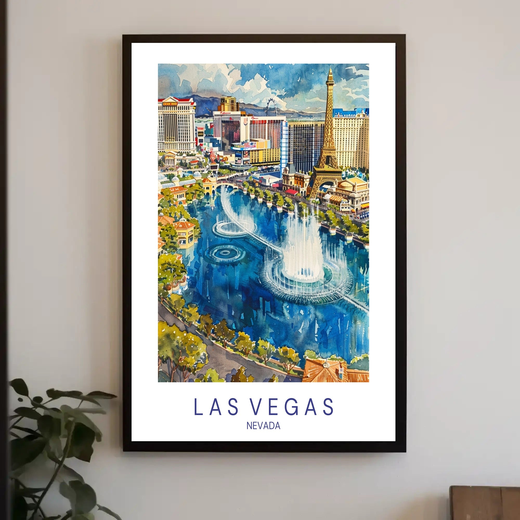 Las Vegas Cityscape Watercolor Illustration Travel Poster PosterGoat