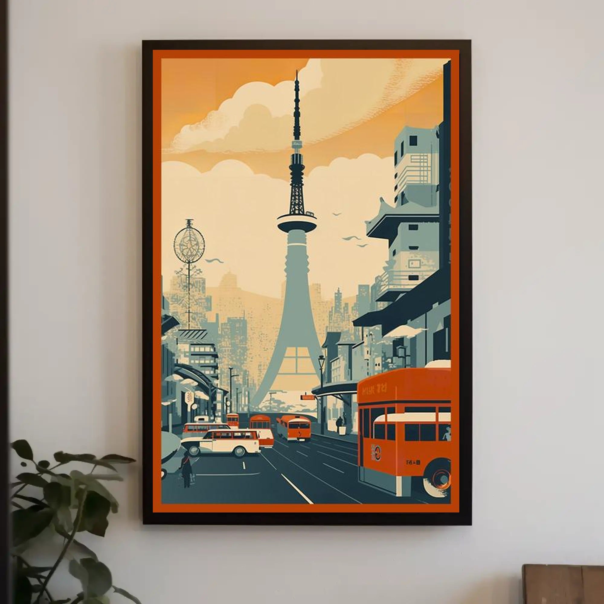 Retro Urban Cityscape at Sunset Poster