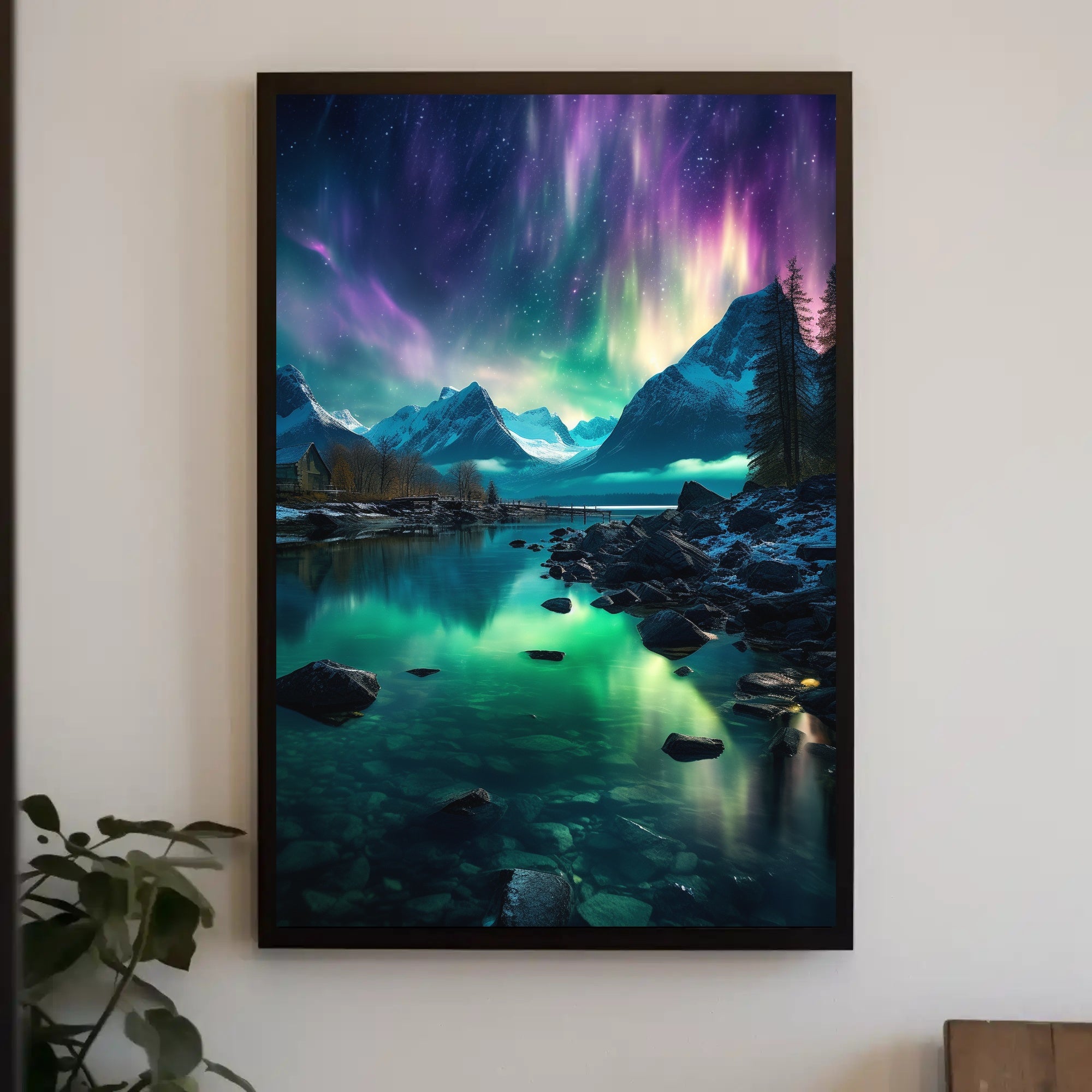 Aurora Borealis Mountain Serenity Artistic Poster