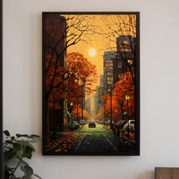 Autumn Urban Cityscape in Vibrant Colors - Artistic Poster