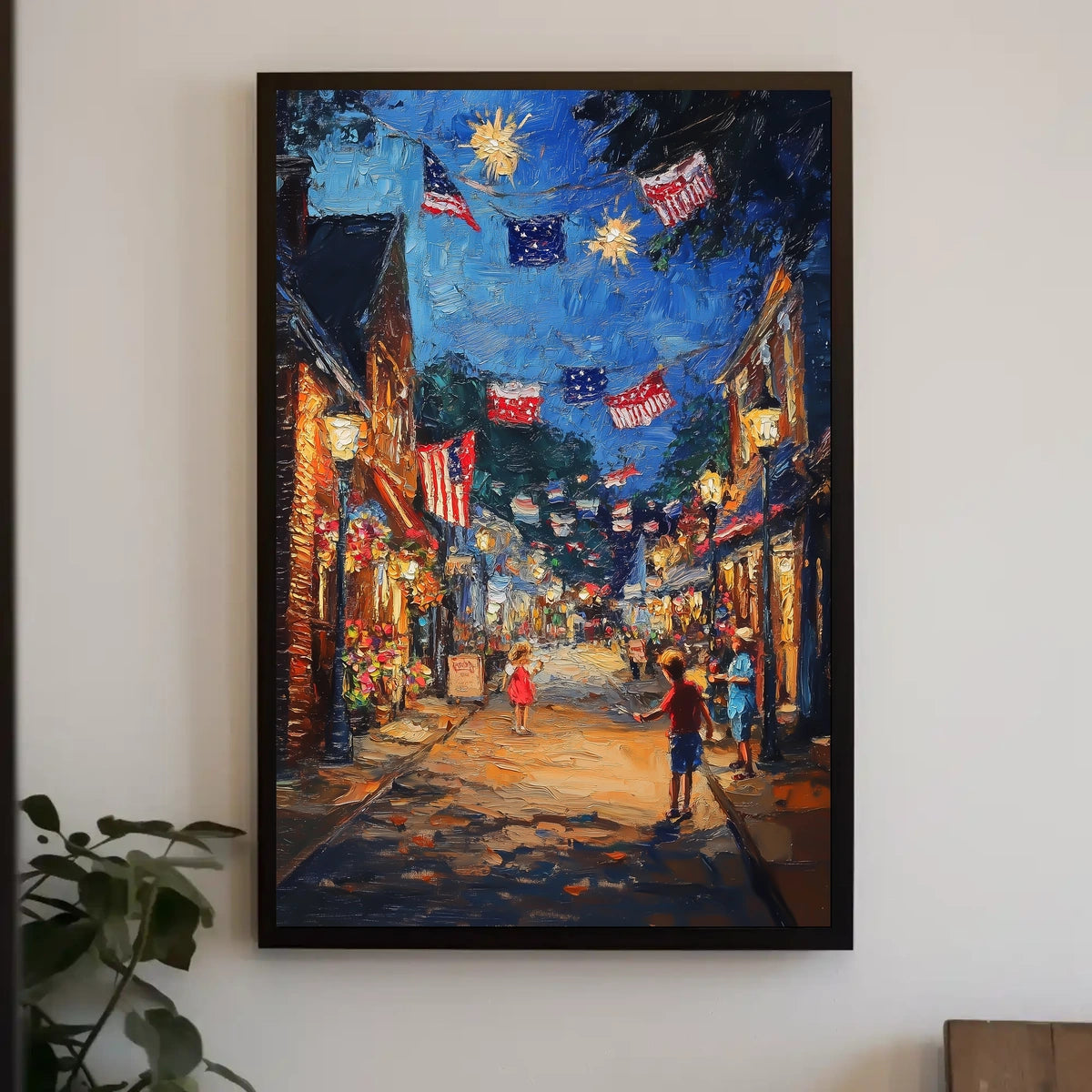 small town American street during 4th of July Poster