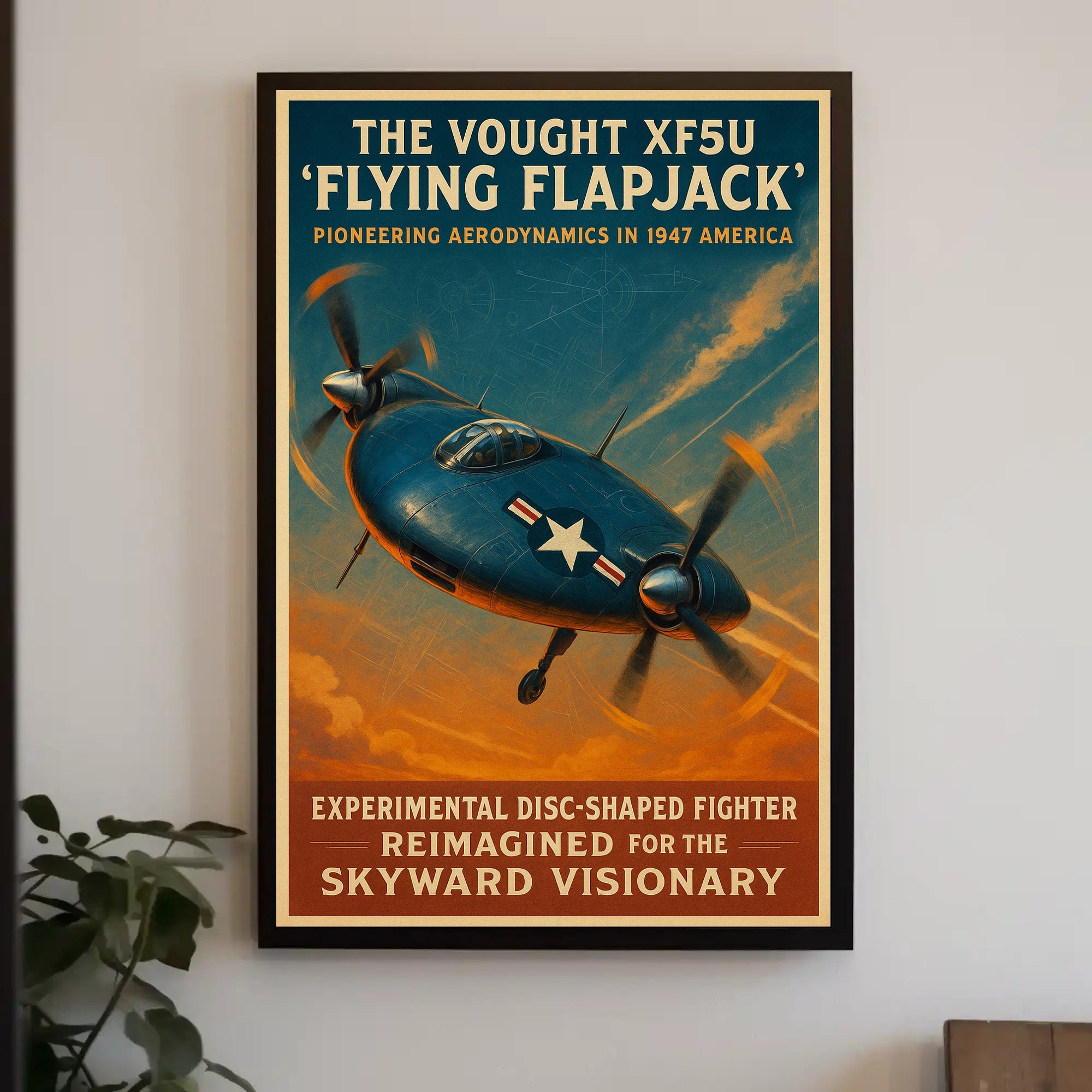 Vought XF5U Flying Flapjack Poster Vintage Aviation Art