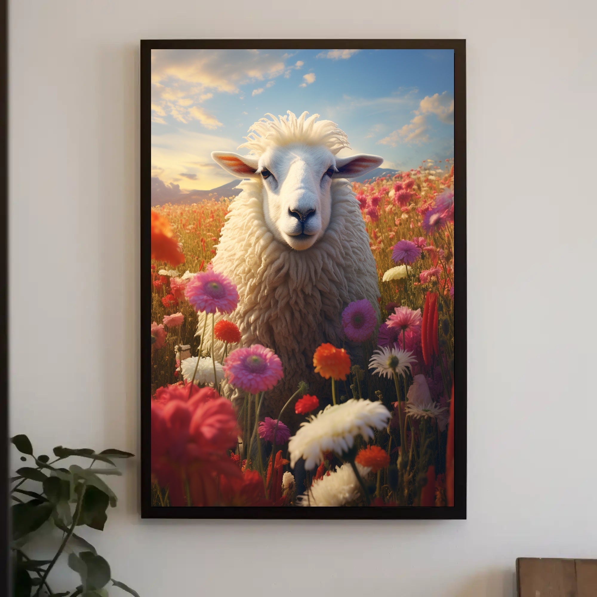 Serene Sheep In Bloom Poster PosterGoat
