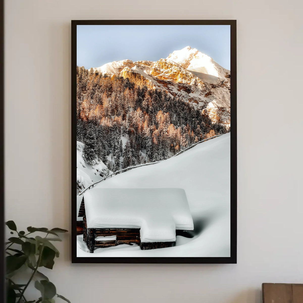 Winter Serenity Cabin in Snowy Alps National Park Poster