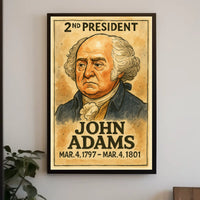 John Adams 2nd President of the United States Exaggerated Cartoon Sketch Poster
