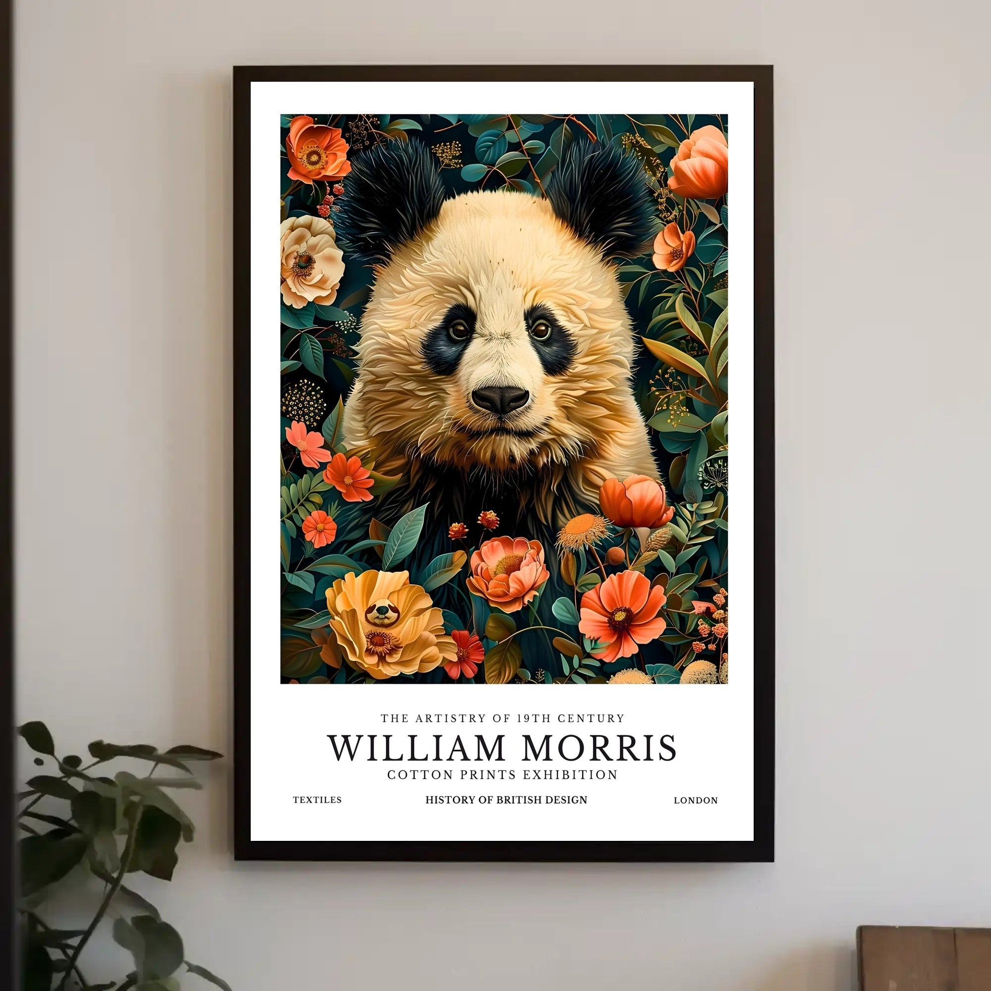 William Morris-Inspired Panda Floral Art - Artistic Poster