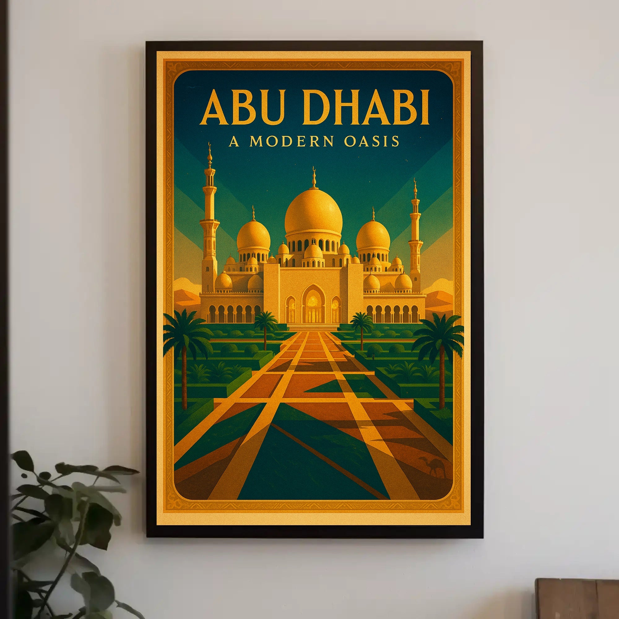 Abu Dhabi Oasis Elegance Vintage Travel Poster