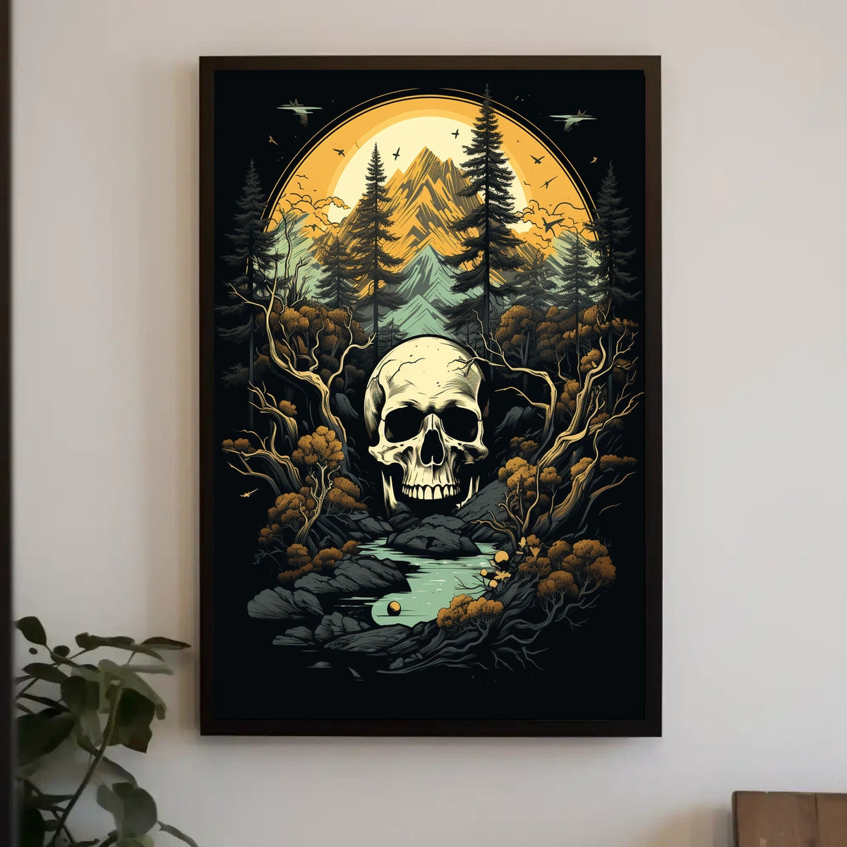 Dramatic Wilderness Skull Scene Art Print - Abstract, Artistic, or Pop Culture Poster