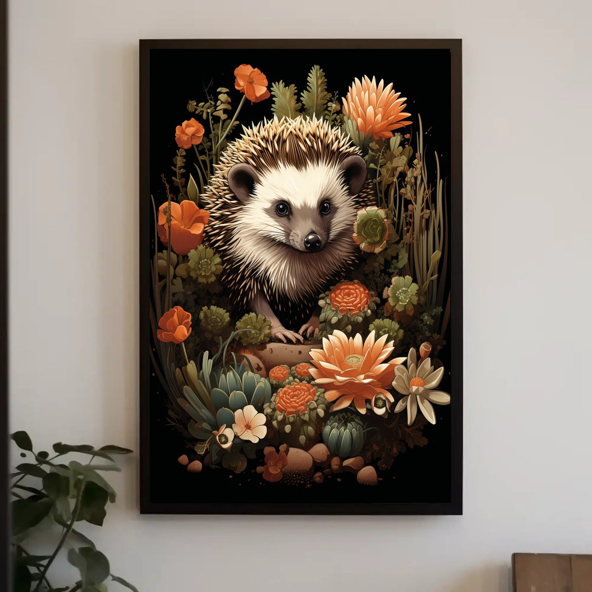 Hedgehog in Bloom: Enchanting Nature Art Poster