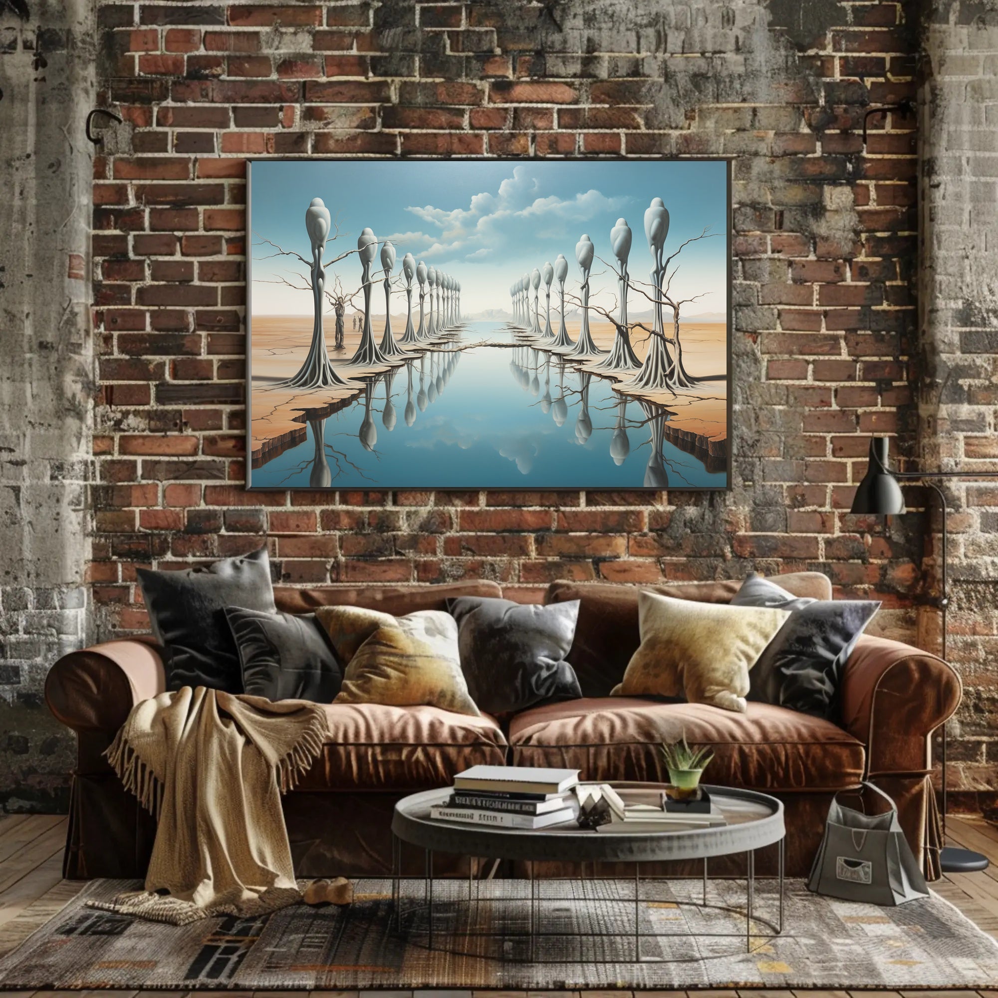 Surreal Dreamscape with Human-Tree Figures Artistic Poster