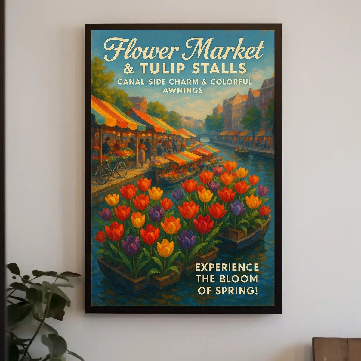 Tulip Market Canal Poster Vibrant Spring Home Decor Lovers
