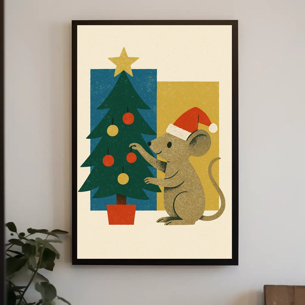 Festive Mouse and Christmas Tree Poster