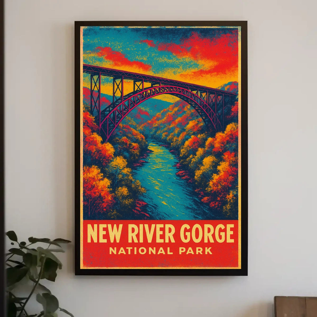 New River Gorge Autumn Vintage Travel Retro 80s Poster