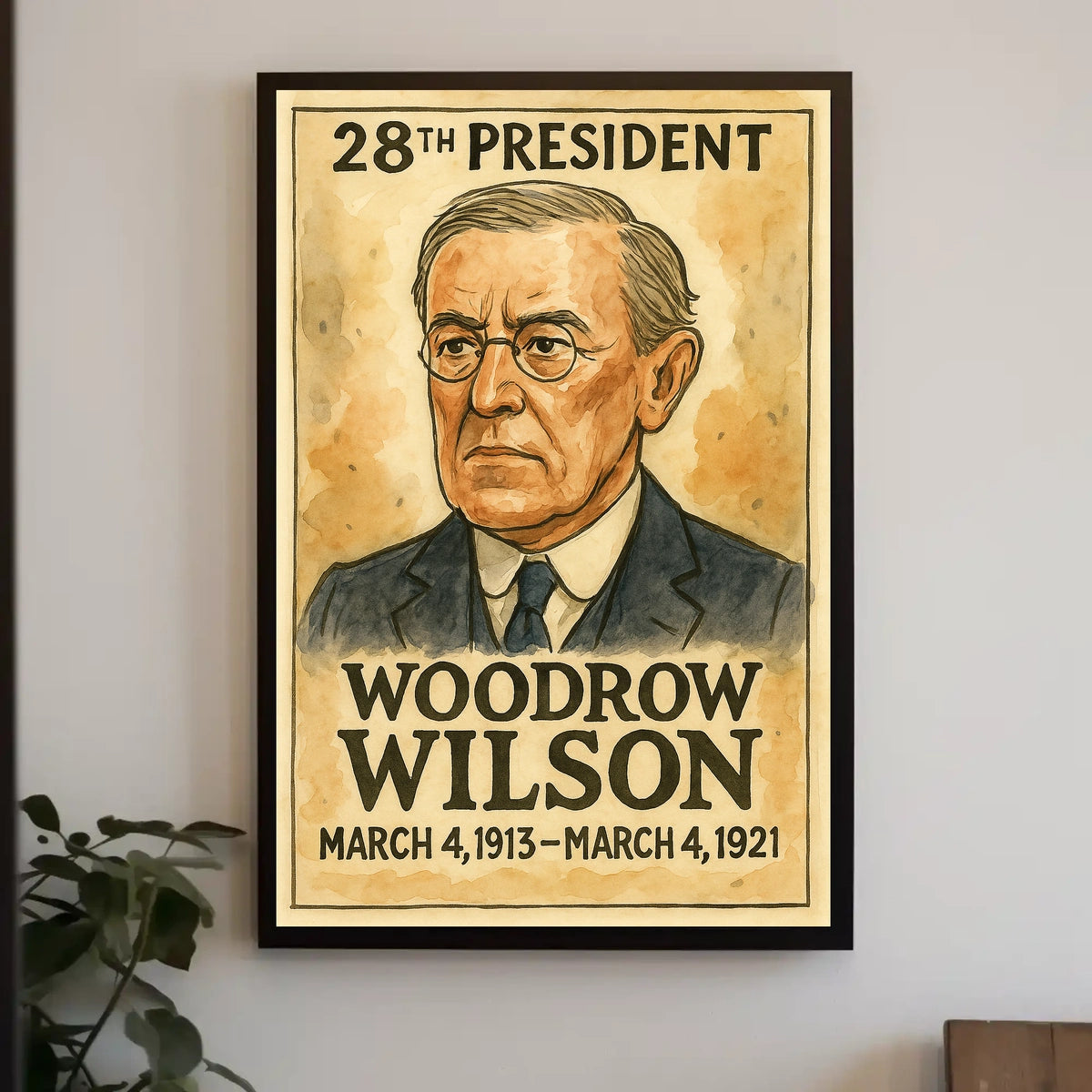 Woodrow Wilson 28th President of the United States Exaggerated Cartoon Sketch Poster