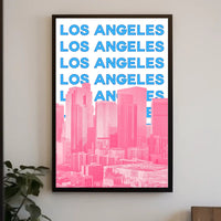 Los Angeles Skyline Repeated Text Dynamic Travel Poster PosterGoat
