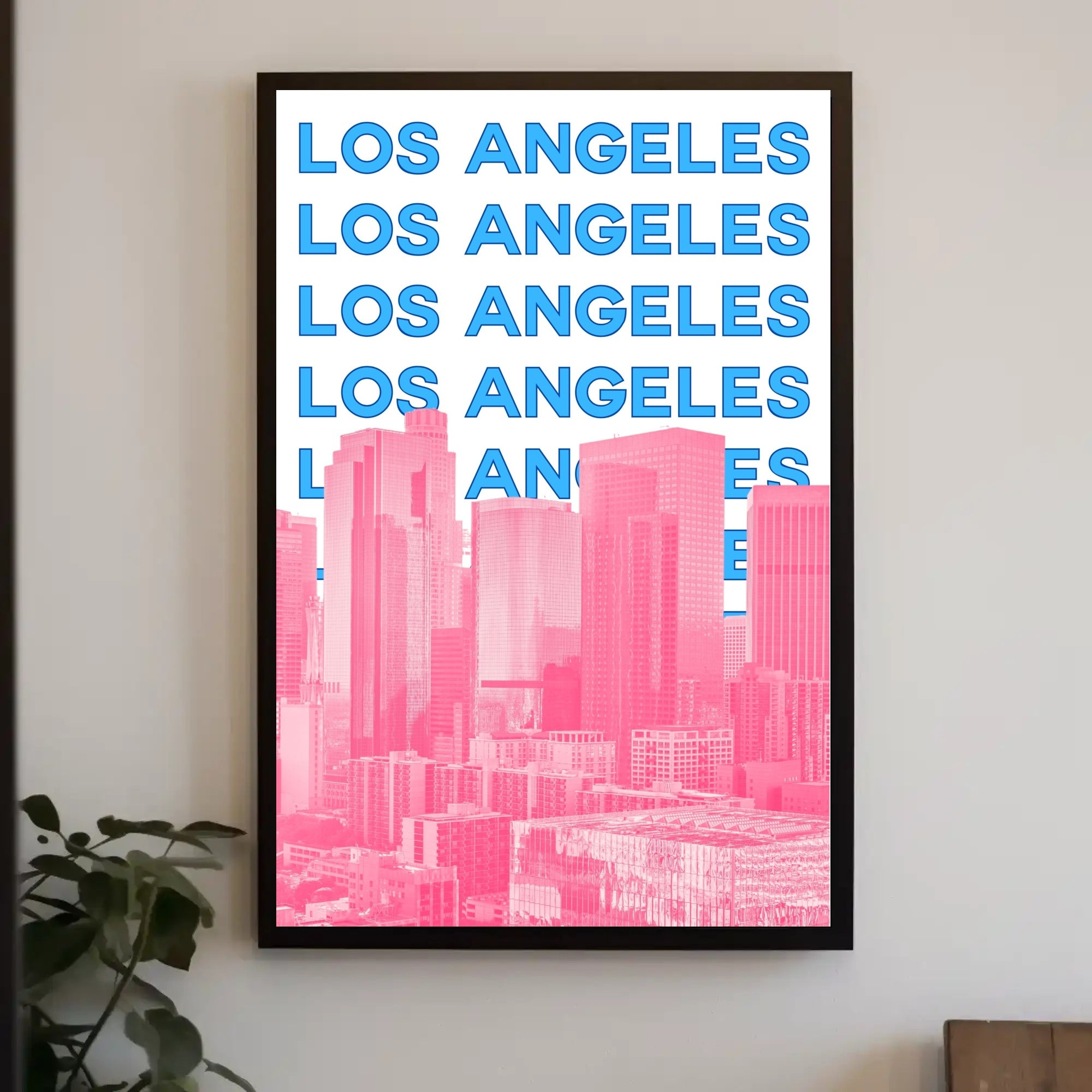 Los Angeles Skyline Repeated Text Dynamic Travel Poster PosterGoat