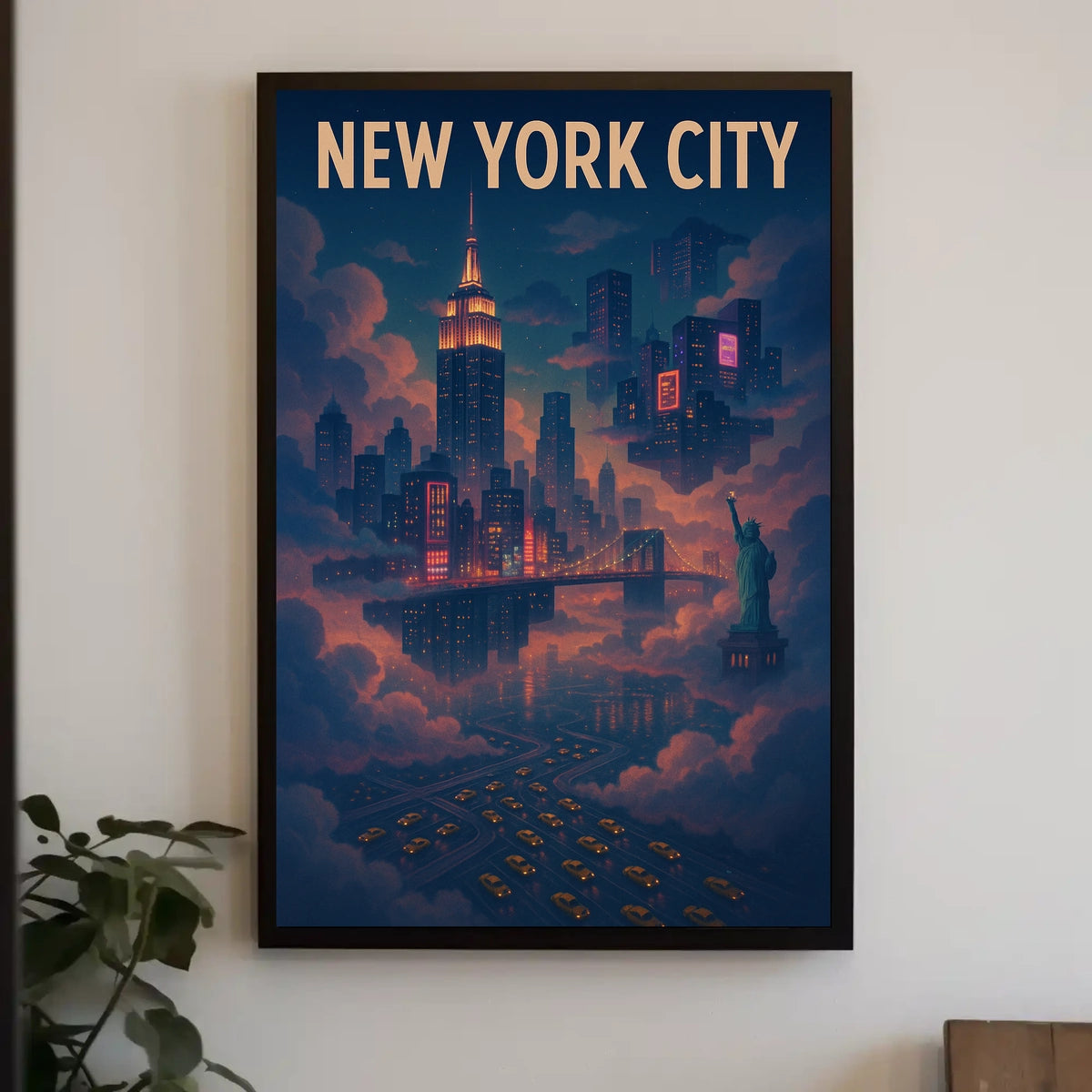 New York City Poster Modern Travel Skyline Wall Art