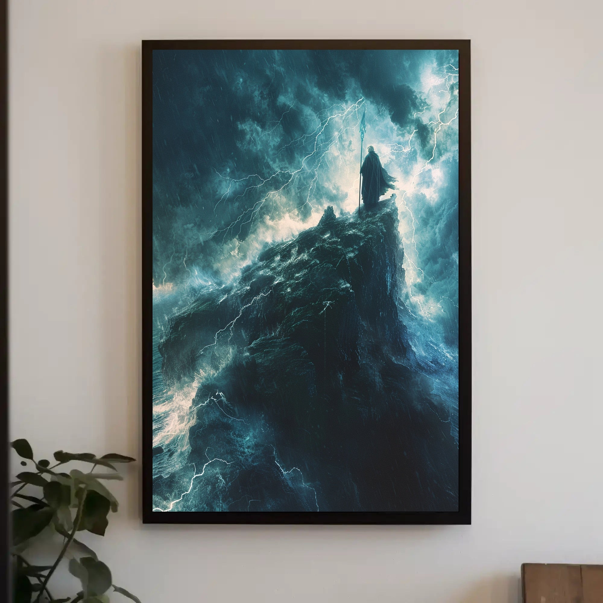 Mystical Guardian on Stormy Cliff Fantasy or Mythology Poster PosterGoat