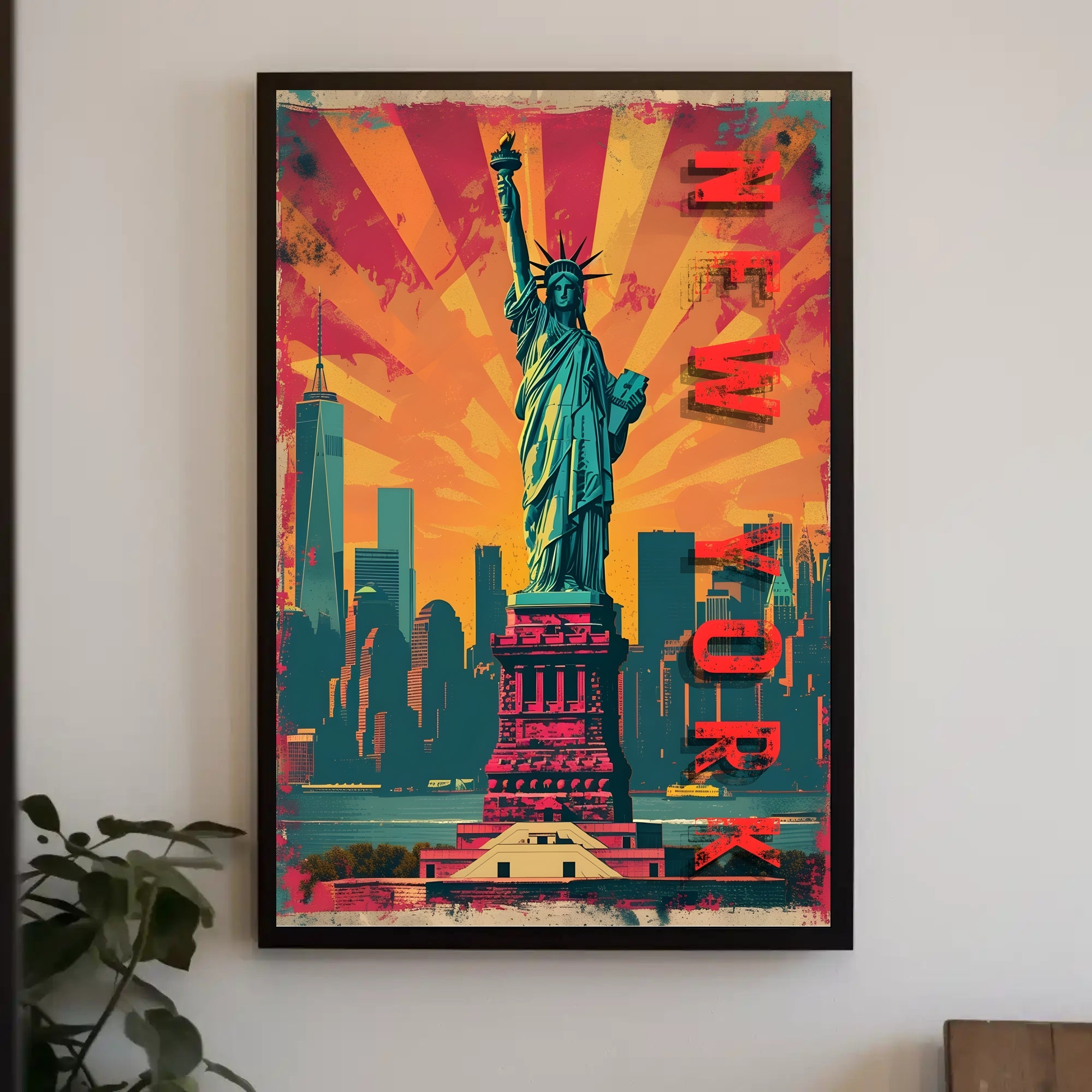 Statue of Liberty Energetic Urban Cityscape Travel Poster