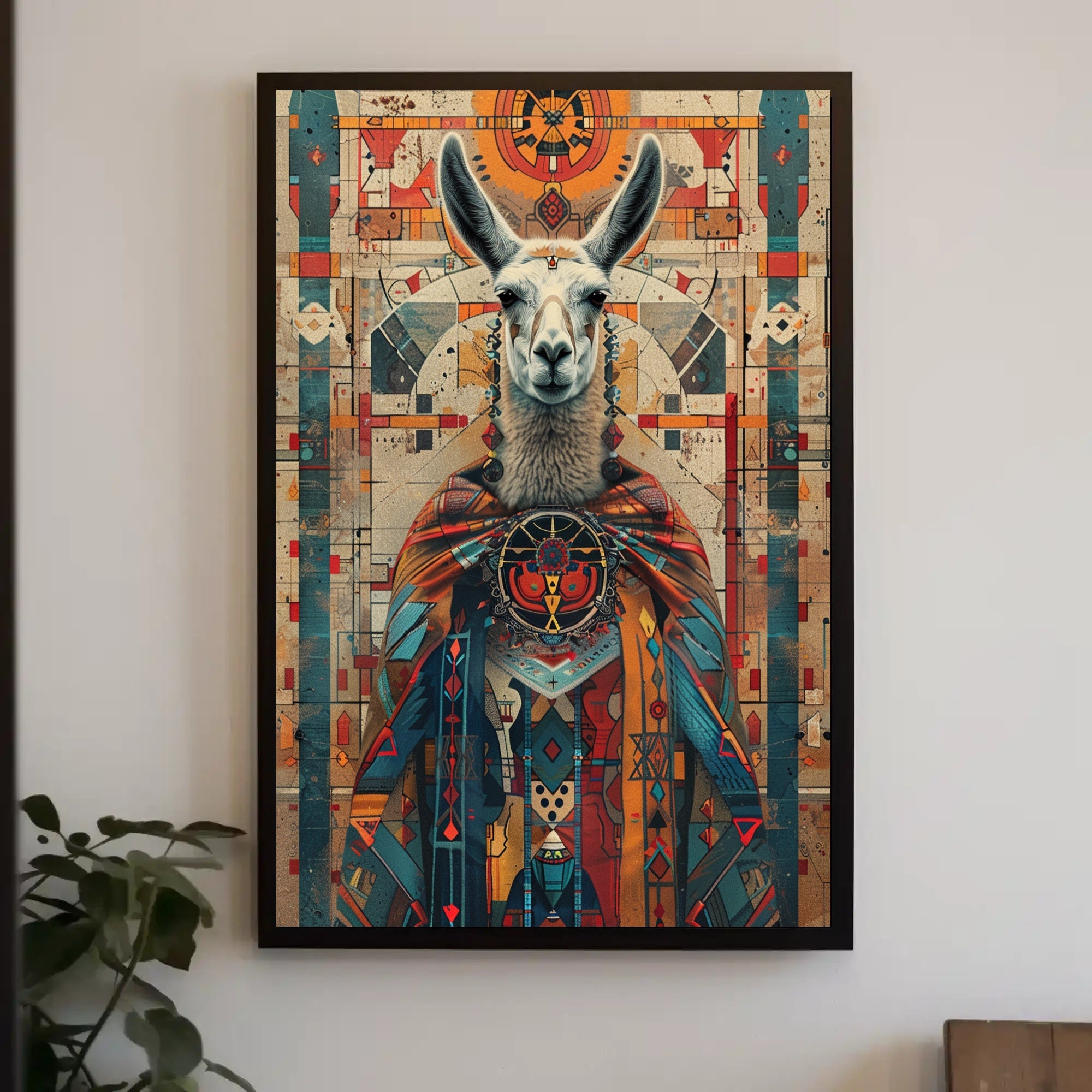 Stylized Llama in Andean Attire Cultural or Heritage Poster PosterGoat