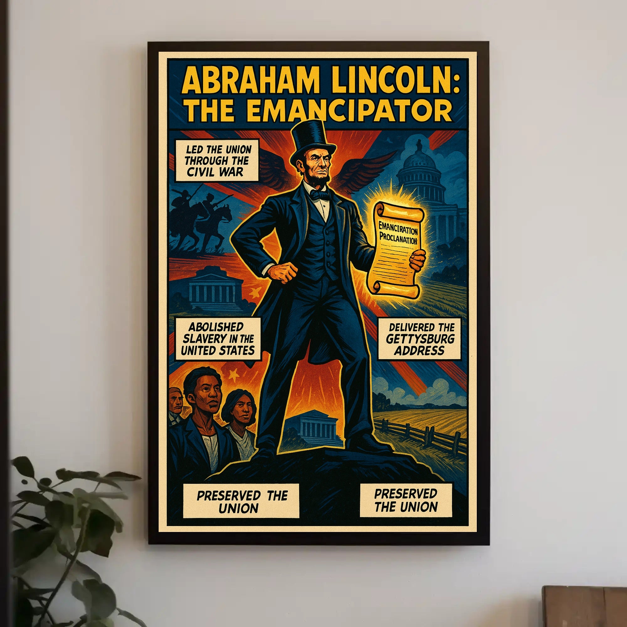 Abraham Lincoln Vintage Presidential Historical Illustration Poster PosterGoat