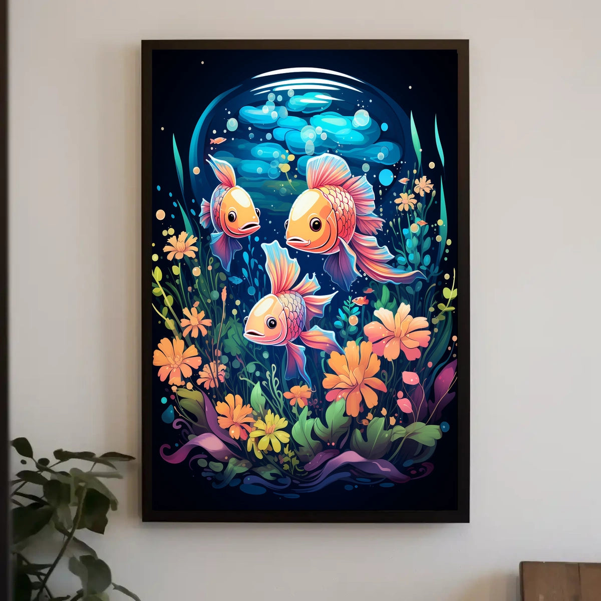 Underwater Harmony Vibrant Colorful Fish Blooming Flora Serene Ocean Life Scene Artwork Poster