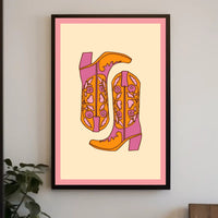 Stylized Cowboy Boots Retro Pop Culture Poster PosterGoat