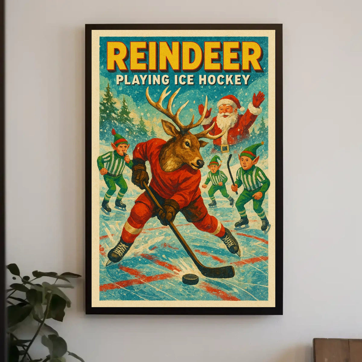 Reindeer Ice Hockey Christmas Wonderland Sports Poster