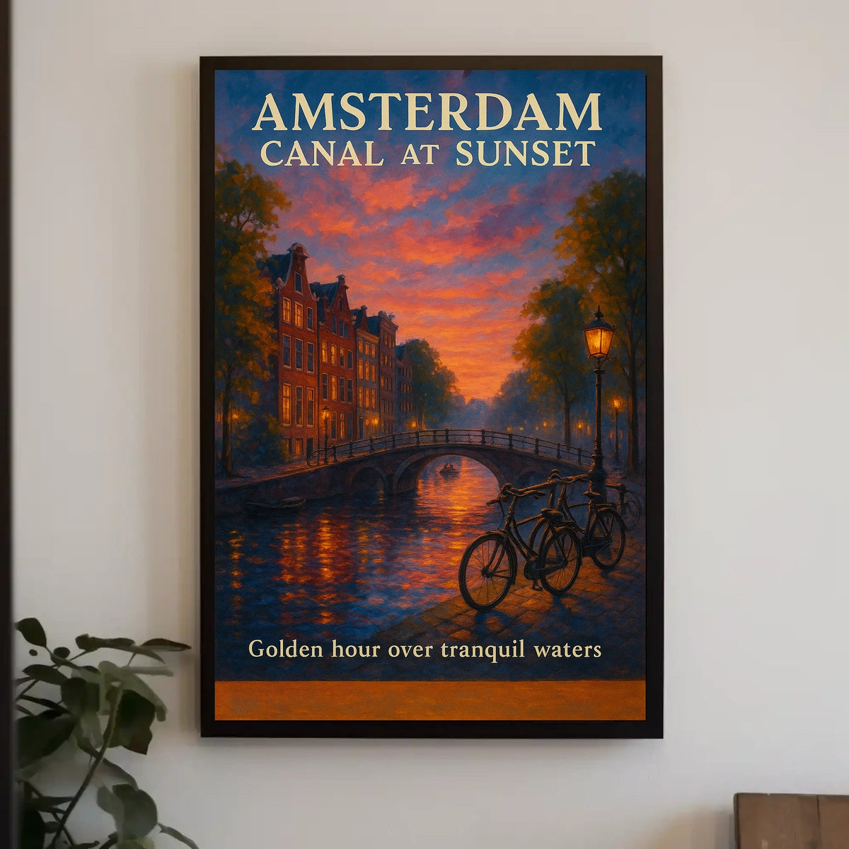 Amsterdam Canal Sunset Poster Golden Hour Wall Art Print