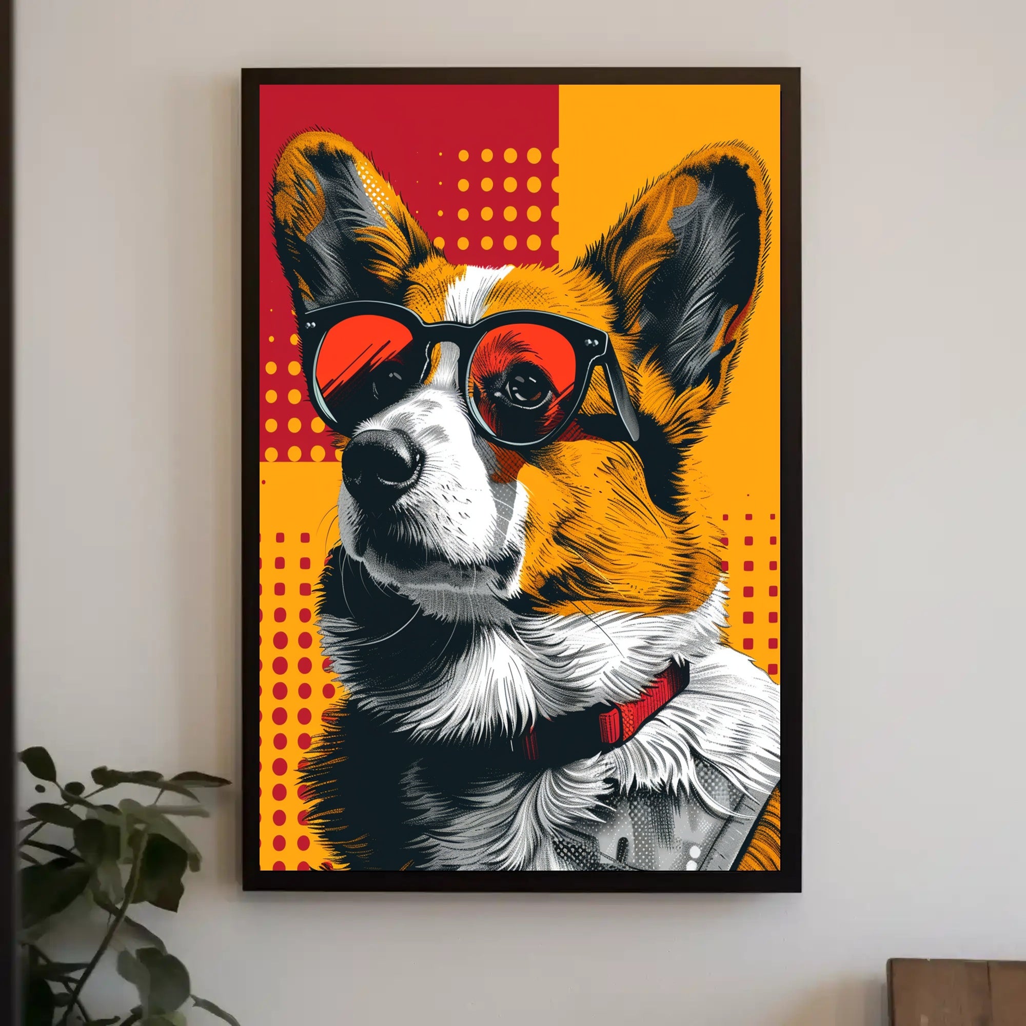 Stylized Corgi Dog with Sunglasses Pop Culture Poster PosterGoat