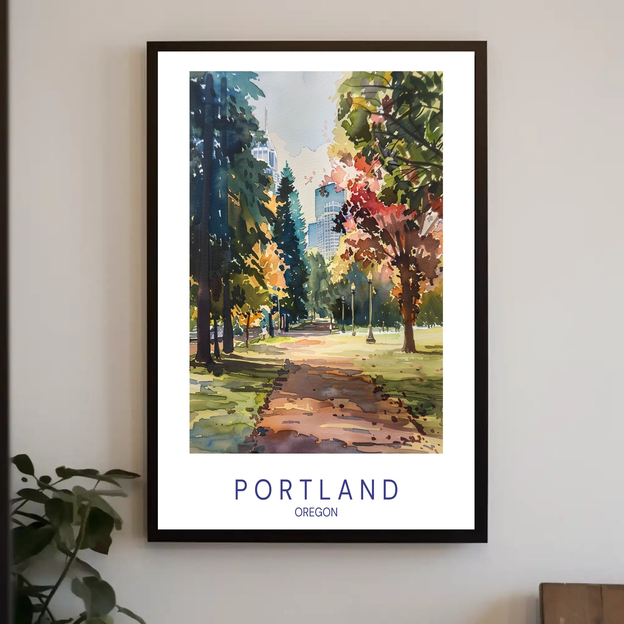 Portland Park in Watercolor: Urban or Cityscape Poster PosterGoat