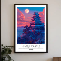 Himeji Castle vibrant sunset travel art Travel Poster