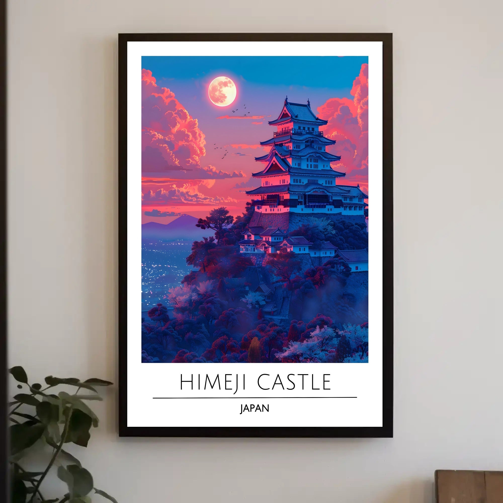 Himeji Castle vibrant sunset travel art Travel Poster